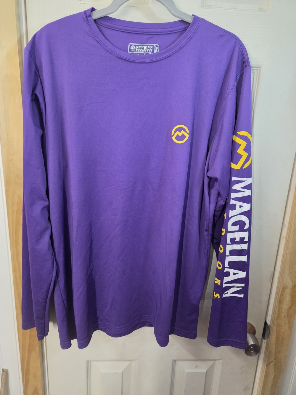 Magellan Outdoors Purple Long-Sleeve Performance Tee with Yellow Logo #0313